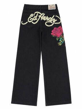Ed Hardy Black Rose Skull Embroidered Jeans Size 26
